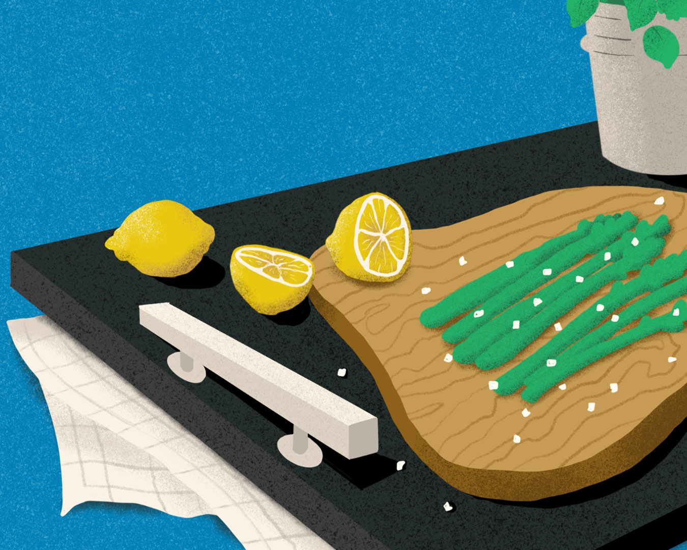 Illustration of lemons on kitchen tray